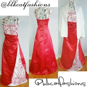 Sally USA Red Ball Gown Peep Floral Beading 3XL
